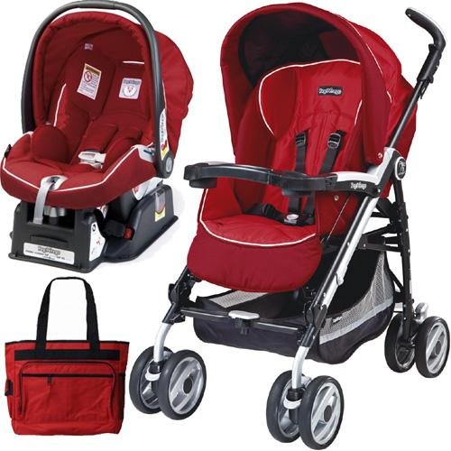 Peg Perego 2011 Pliko P3 Travel System with a Diaper Bag - Geranium Red