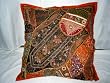 Orange-black Floral Design Vintage Sari Beaded Floor Pillow Cushion Cover 24"