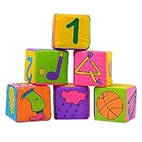 【ノーブランド品】6個　7センチメートル　赤ちゃん　ガラガラベル　布　ビルディング　ブロック　キューブ　おもちゃ　セット