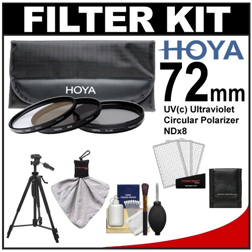 Hoya 72mm 3-Piece Digital Filter Set (HMC UV Ultraviolet, Circular Polarizer & ND8 Neutral Density) with Case + Tripod Kit for Canon, Nikon, Sony, Olympus & Pentax Lenses On Sale