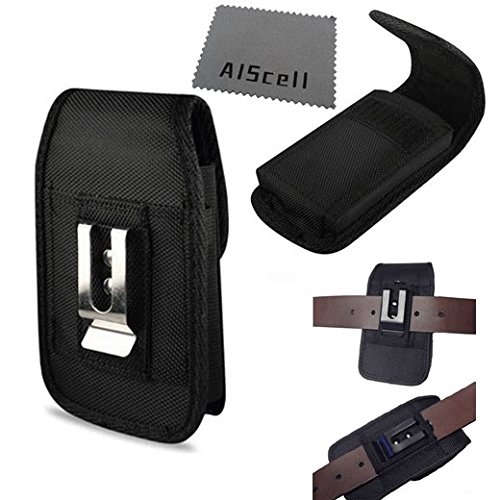For BLU LIFE ONE L120 Heavy Duty Black Canvas Pouch Velcro Case w Duty Belt Clip Holster V + AIS cell phone Screen LCD Cleaning Cloth (By All_instore)