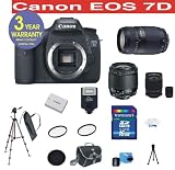 19 Piece Fancy Kit with Canon EOS 7D 18 MP Digital SLR Camera Body with Tamron 28-80mm f/3.5-5.6 Aspherical Lens + Tamron 75-300 f/4-5.6 LD Lens + Rokinon 500mm F/8 Lens with 2x Converter (=1000mm) + 16 GB Memory Card + Multi-Coated UV Filter (2) + Multi-Coated Polarizer Filter + Digital Slave Flash + 50 Tripod + Deluxe Padded Camera Bag + 6 Piece Accessory Kit + 3 Year Celltime Warranty Repair Contract