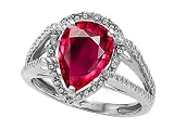 2.52 cttw 14k Gold Lab Created Pear Shape Ruby and Diamond Ring - 14kt White or Yellow Gold