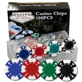 100 11.5 gram Poker Chips in PVC Case w/Lid & Las Vegas Gift Box, Choose from 5 designs