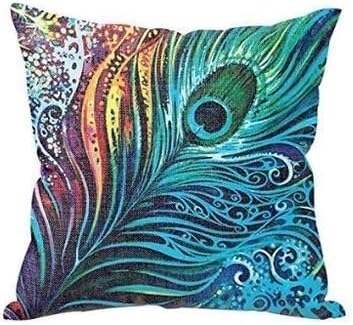FINGON Colorful Crystal Blue Peacock Feathers for Zippered Throw Pillow Case 18*18 inches inches