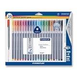 Staedtler 334SB20BK Triplus Fineliner Pens,.3mm,Metal Clad Tip,20/PK,Assorted