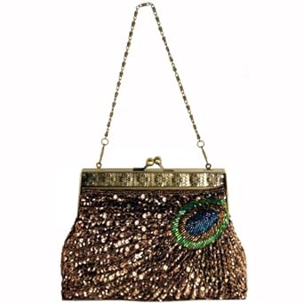 Antique Beaded Sequin Turquoise Sunburst Clutch Evening Handbag Purse w/ 2 Detachable Chains