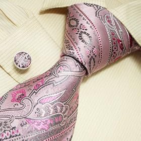 S3016 NEW Designer Hand Made Grey Pattern Neck Tie Cufflinks Pink Ties for Men Jacquard Woven Pure...