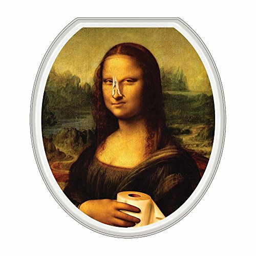 Funny Mona Lisa With Clothespin On Nose - Toilet Lid Sticker Tattoo - Round