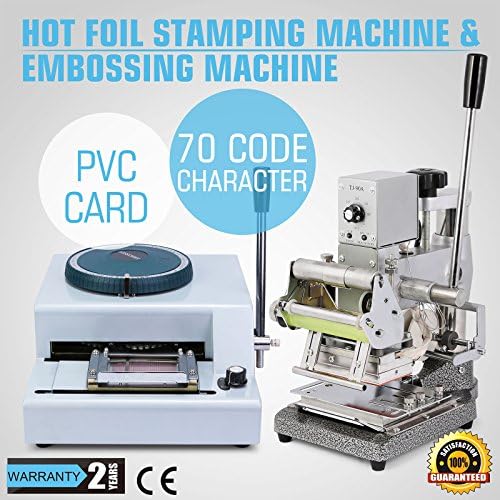 MaxTough Manual Embossing PVC Card Embosser & Hot Foil Stamping Tipper Machine 70 Code Characters Adjustable Stamping Height with A Bright Gold Foil
