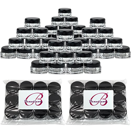 (144 Pieces) Beauticom 5G/5ML Clear Square Jars with Black Lids for Scrubs, Oils, Salves, Creams, Lotions - BPA Free