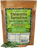 Premium Chlorella Spirulina 1250 Tablets Mix with Chlorella Growth Factor (CGF) and Spirulina Growth Factor (SGF) With No Other Ingredients Added. High Protein Content. Deep Green Color. Non GMO. Alkalyzing. Sunlight Grown. Cracked Cell Wall.