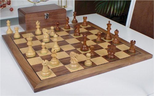 Deluxe Old Club Staunton Chess Set in Golden Rosewood & Boxwood with Walnut Chess Board & Box - 3.25
