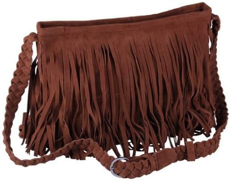 Lady Fringe Tassel Suede Shoulder Messenger Cross Body Satchel Bag (Brown)