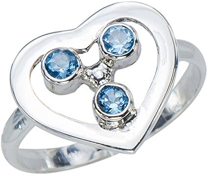 Adorable Womens Swiss Blue Topaz Gemstone Sterling Silver 925 Heart Jewerly Ring