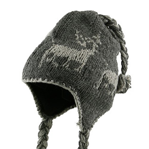 Wool Blend Reindeer Peruvian Helmet - Grey W27S11C