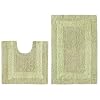 2 Piece Reversible Bath Rug Set - Race Track Sage by Cotton Craft - 100% Pure Cotton - High Quality and absorbent - Super Soft and Plush - Hand Tufted Heavy Weight Durable Construction - Larger Rug is 21x32 Oblong and Second rug is Contour 21x20 - Other Styles - Large Scroll, New Scroll, Greek Key, Palm Tree or Grid Stripe - Easy care machine wash