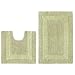 2 Piece Reversible Bath Rug Set - Race Track Sage by Cotton Craft - 100% Pure Cotton - High Quality and absorbent - Super Soft and Plush - Hand Tufted Heavy Weight Durable Construction - Larger Rug is 21x32 Oblong and Second rug is Contour 21x20 - Other Styles - Large Scroll, New Scroll, Greek Key, Palm Tree or Grid Stripe - Easy care machine wash