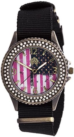 Walflower Ladies Collection with CZ ring Case / Black Nylon Strap Watch