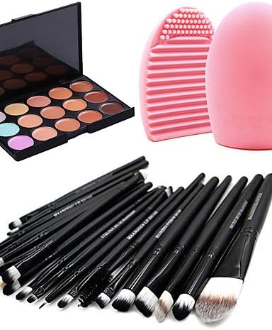 Usw 20pcs makeup set Professional/Full Coverage Powder Foundation/shadow Eyeliner Lip Brush Tool makeup brush set+15Color Concealer+Brush Cleaning Tool , as picture