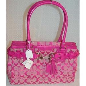 Coach Signature Hamptons Carryall Bag Purse Tote 13065 Hot Pink