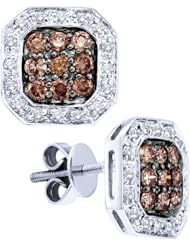 14K White Gold 0.77CT Brown & White Round Cut Diamond Fashion Earrings