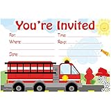 Firetruck Birthday Party Invitations - Fill In Style (20 Count) With Envelopes