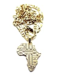 Jewelry: African Tribal Imprint Africa Pendant with 24" Figaro Chain Necklace - Gold-Tone MSP314G - NYfashion101