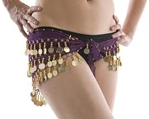 Turkish Chiffon Three Row Belly Dance Coin Hip Scarf Belt (Purple/Gold)