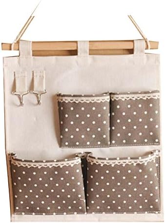 Niubai Cotton/Linen Fabric Wall Hanging Organizer 4-Pockets Hanging Storage Bag with Hooks