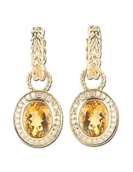 14K Yellow Gold 0.46ct Bezel Diamond & Oval Citrine Dangle Earrings