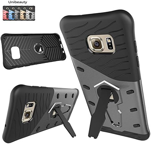 Galaxy S7 Edge Case - Unibeauty Samsung S7 Edge Case [Slim Armor], Hybrid Impact Resistant Rugged Dual Layer Air Cushioned Corners Case Featuring 360 Degree Rotating Kickstand, Black