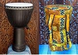Black Chevron Professional 3-Ringed Djembe Drum- 25-27 Tall x 14-15 Head- Includes FREE Drum Bag and FREE Surprise Percussion Gift