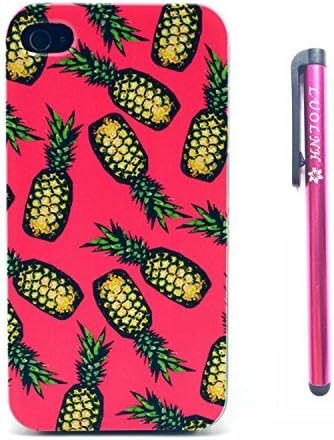 Iphone 4 Case, LUOLNH Pink Pineapple Clear Bumper Hard Plastic Case Silicone Skin Cover for iphone 4S 4