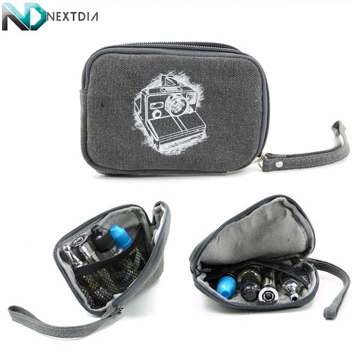Universal Vape Pocket Pouch Case fits Mvari-Stick Ecig Mod - Variable Voltage (Gun Metal Retro Polaroid Print)+ NextDIA Velcro Strap