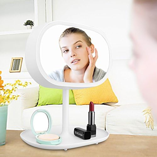 LUHUI Vanity Mirror with Table Lamp Eye-care Led Night Mirror Lamps Full Fill-in Light Makeup Mirror(Touch Control, 3-Level Brightness, 180 Degree Rotation), USB Charging Port - (White)