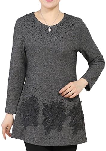 Women's Embroidery Pearl Long T-Shirt Is Bottoming Shirt Dark Grey4XL