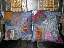 2 Steel Blue Decorative Gujrati Sari Embroidered Toss Pillow Cushion Covers Free Shipping