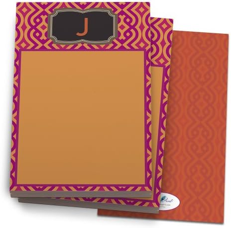 Spiced Orange and Purple 'Chains' Note Pad with 'J' Monogram. 24 Luxe Cover Stock Sheets per set. 2-pack.