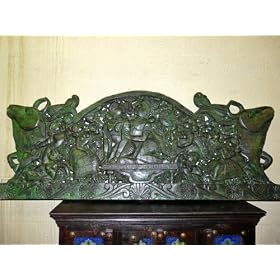 Handcarved Wood India Art Radha krishna Headboard panel with Green Patina Beautiful Patina... by Mogul Interior
