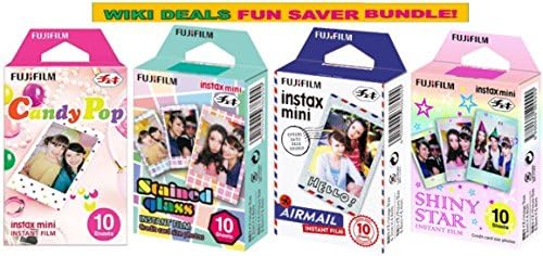 Fujifilm Instax Mini Film 4 Pack BUNDLE ★ Candy Pop ★ Stained Glass ★ Airmail ★ Shiny Star ★ 10 sheets X 4 Packs = 40 Sheets of Pictures! ★ BONUS-FREE ★ Wiki Deals Colorful Micro Fiber Cloth!