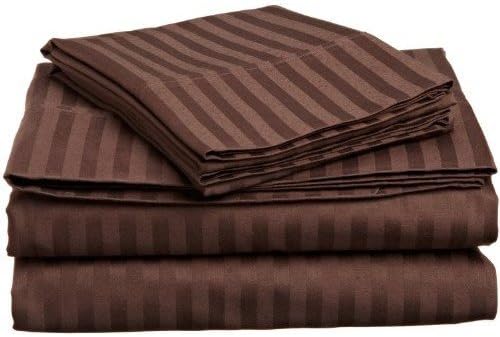 LaxLinens-100% Egyptian Cotton 600-Thread-Count 1PC-Fitted Sheet (15" Inch or 38cm) Extra Deep Pocket Small Double, Chocolate/Brown Stripe