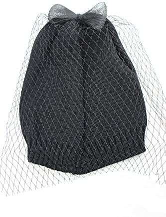 CITY Women's Face Veil Beanie Crochet Knit Pom Pom Cap With Yarn Ball (black4)