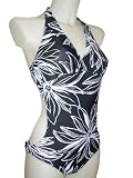 Womens Monokini 1 Piece Swimsuit, Marina West, Black White & Silver Floral