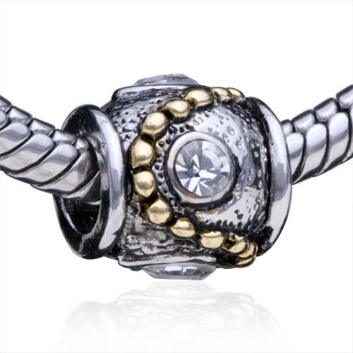 Pugster Pandora Style Bead Cylindrical-Shaped Perfect Neckline Pattern European Charm Plated Bead Fits Pandora Bracelet