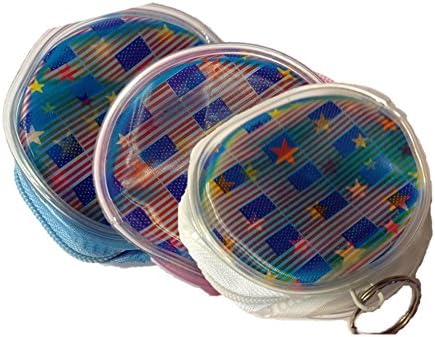 A pack of 3, American Flag USA Patriotic Holographic Coin Purse with Keychain for Traverlers' Memento - White, Pink and Blue