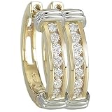 14K Two Tone Gold Channel Set Round Diamond Hoop Earrings (0.24 ctw, G-H, SI1)