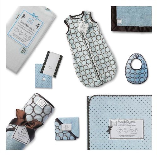 SwaddleDesigns Essentials, Set of 8 - Pastel Blue with Chocolate Brown