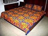 Hand, Block Printed, Multicolored Bedspread Set - Kantha Embroidery - 14