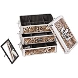 33.25 inch 4 in 1 Leopard Print Aluminum Finish Travel Rolling Wheeled Professional Makeup Organizer Trolley w/ 3 Detachable Trays + 3 Aluminum Drawers